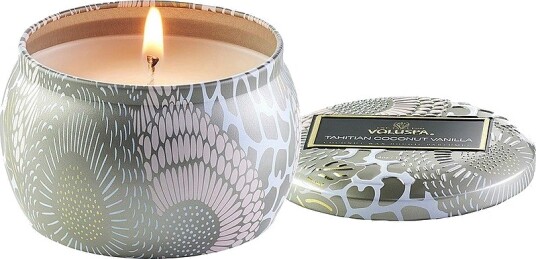 Voluspa Tahitian Coconut Vanilla Mini Tin Candle 25H Hvit