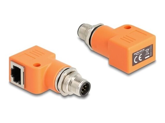 Delock Nettverksadapter 8 Pin M12-A Hann Til Rj-45 Hunn Vinklet Stp Cat 5E A-Kodet Oransje