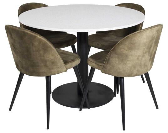 Venture Design Razzia & Velvet spisegruppe Hvit/grønn 4 st stoler & bord 106 cm