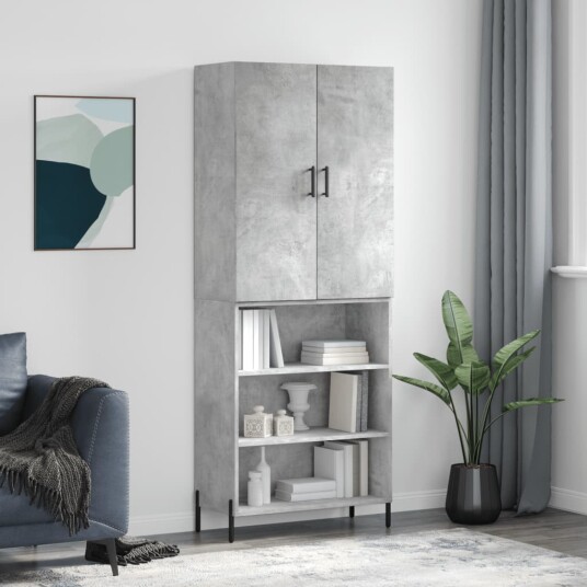 vidaXL Highboard betong grå 69,5x34x180 cm konstruert tre 8720845413286