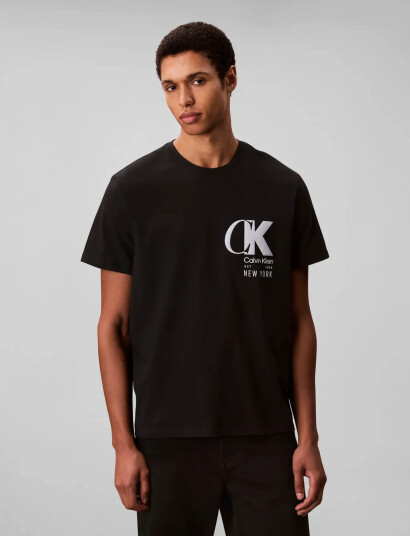 Calvin Klein Ss 20S Eu Ck Overlap Graphic Tee - Black - S