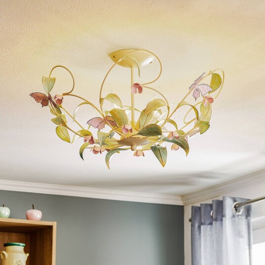 Luminex BUTTERFLY taklampe krem/grønn/rosa rustfritt stål 5 lyskilder