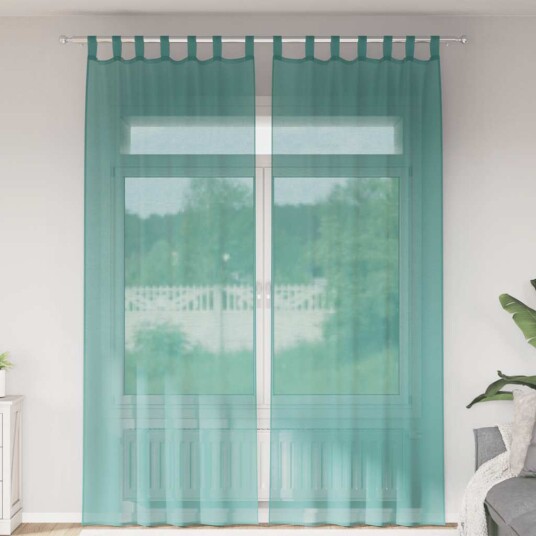 Voile gardiner med stanglommer 2 stk turkis 8721158552563
