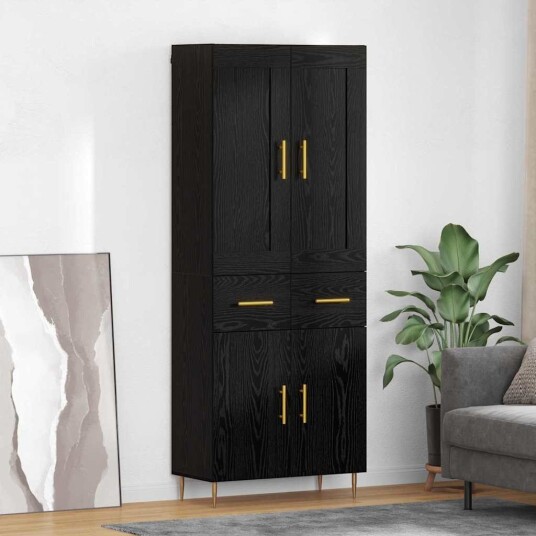  Høyskap med skuff Svart Eik 69,5 x 34 x 180 cm Konstruert tre