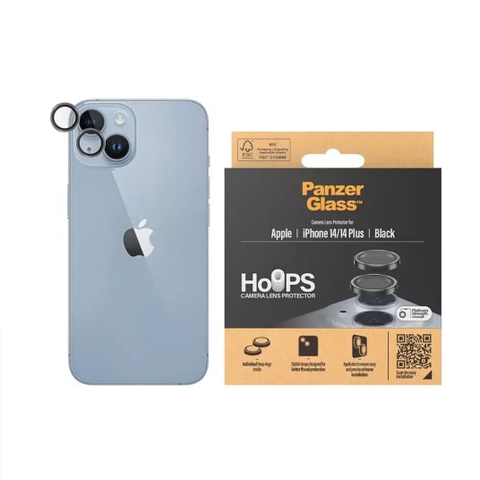 PanzerGlass Hoops Kamerabeskyttelse for iPhone 14/14 Plus - Herdet Glass, Svart