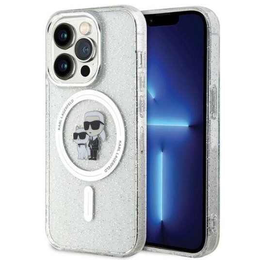 Karl Lagerfeld Transparent Hardcase for iPhone 15 Pro Karl&Choupette Glitter MagSafe