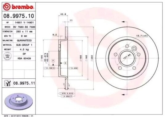 Bremseskive BREMBO 08.9975.11