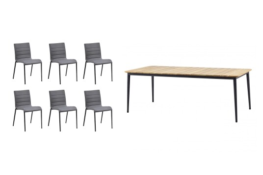 Cane line Core matgrupp Grå med teak 6 matstolar & bord 210x100 cm