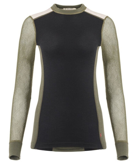 Aclima Woolnet Hybrid Crewneck W's Jet Black / Olive Night / Beige Mel XL