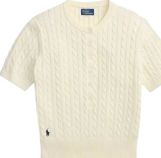 Polo Ralph Lauren Mini Cable Short Sleeve Henley Sweater Cream L