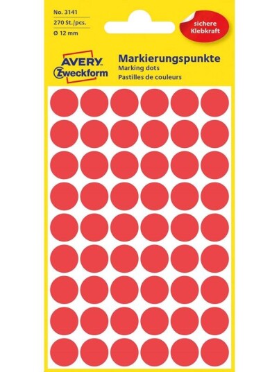 Avery Matriseklistremerker, Ø 12 mm, 270 Etiketter, Rød