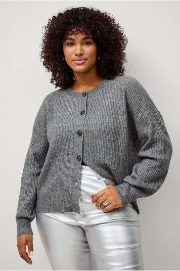 Zizzi - Kardigan cAvista L/S Rib - Grå