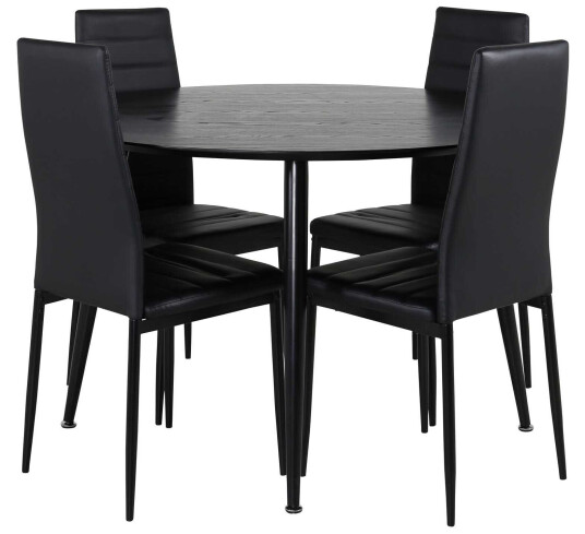 Venture Design Dipp & Slim highback spisegruppe Svart/svart 4 st stoler & bord 115 cm