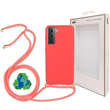Saii Eco Line Samsung Galaxy S21 5G Deksel med Stropp Rød