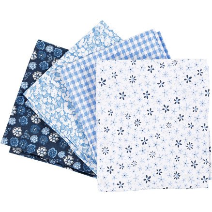 Diverse Patchwork stoff str 45x55 cm 100 g blå 4 stk 1 bunt