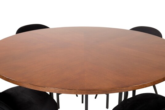 Venture Home Copenhagen Spisegruppe 140 cm Rund med 4 Velvet Stoler Sort
