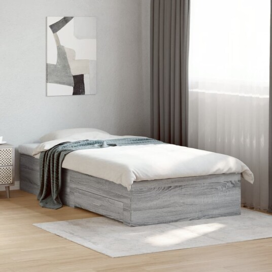  Sengeramme med skuffer grå sonoma 90x200 cm konstruert tre 8721102620843