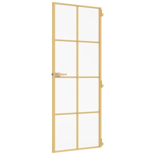 vidaXL Innerdør slank gull 83x201,5 cm herdet glass og aluminium