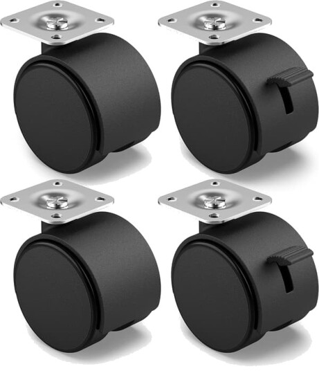 Sett med 4 møbelhjul 40 mm - Transporthjul med brems opptil 25 kg per hjul - Svinghjul for innendørsmøbler