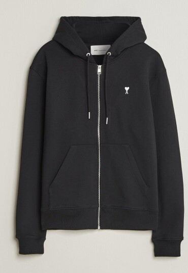 AMI Contrasted Heart Logo Full Zip Hoodie Black AMI Contrasted Heart Logo Full Zip Hoodie Black