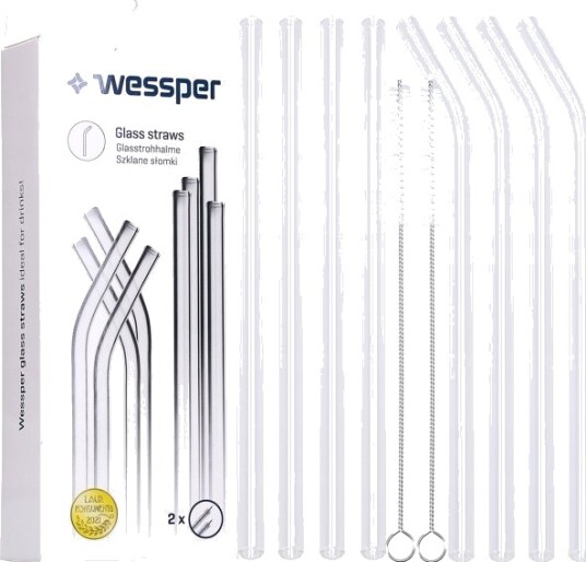 Wessper Sett Med 8 Glasssugerør + 2 Rengjøringsbørster Wes258 Wessper Sett Med 8 Glasssugerør + 2 Rengjøringsbørster Wes258