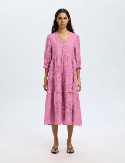Selected Slfsadie 3/4 Midi Dress B Pink 42