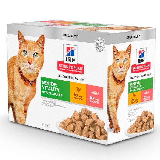 Hill'S Science Plan 9 + 3 Gratis! Gratis! Hill'S Feline Porsjonsposer 12 X 85 G Mature Adult 7+ Senior Vitality: Kylling & Laks