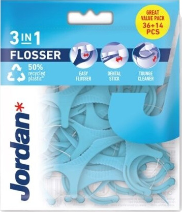 Jordan_Flosser 3-I-1 Gjengede Tannpirkere 50 Stk.