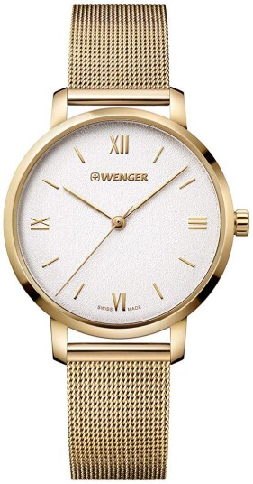 Wenger Dameklokke 01.1731.107 Hvit/Gulltonet stål Ø38 mm