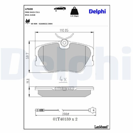 Bremseklosser sett DELPHI LP608 Bremseklosser sett DELPHI LP608