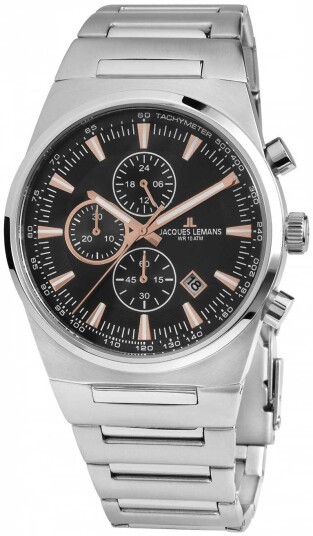 Jacques Lemans Herreklokke 1 1734A Manchester Sort/Stål Ø43 mm
