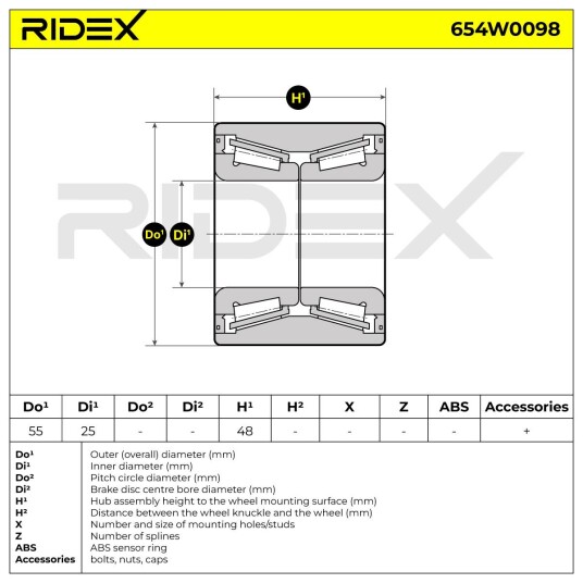 Hjullager RIDEX 654W0098 Hjullager RIDEX 654W0098