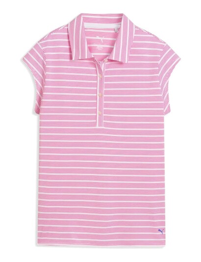 PUMA Golf W Pique Yd Stripe Cap Sleeve Pink XL