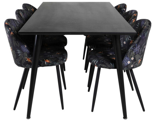 Venture Design Dipp & Velvet spisegruppe Svart/flerfarget 6 st stoler & bord 180 x 90 cm