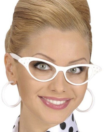 Retro Miss Kitty Briller m/Glitrende Stener Hvit Retro Miss Kitty Briller m/Glitrende Stener Hvit