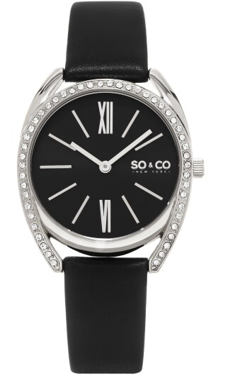 So & Co New York Dameklokke 5097.1 Madison Sort/Lær Ø34 mm