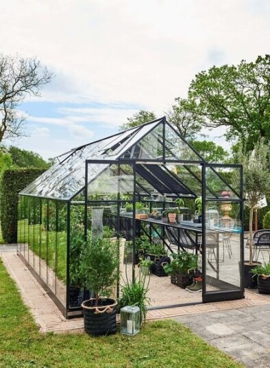 Halls Drivhus Qube+ Herdet Glass Sort 13 m²