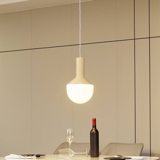 Lucande hengelampe Florine beige/opal keramikk glass