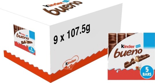 9 stk 5 Packs med Kinder Bueno Sjokolade Hel Eske 0,96 kg