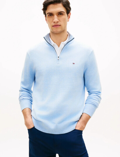 Tommy Hilfiger Essential Cotton Zip Mock Blue M Tommy Hilfiger Essential Cotton Zip Mock Blue M