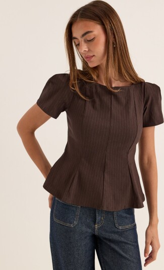 Bubbleroom Pinstripe Peplum Top