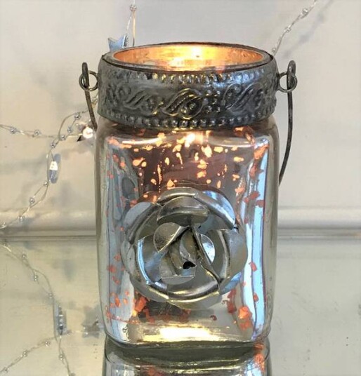 Telysholder sølv med metallblomst