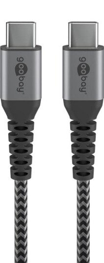 USB-C ™ til USB-C ™ Tekstilkabel med metallplugger (Space grå / sølv) 1 m