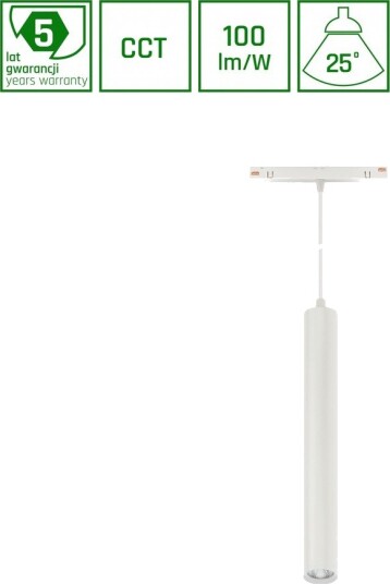 12W SYSTEM SHIFT CCT HANGIT skinnespot til pendel 48V RA90 25° hvit 5 års garanti Dimbar : Ikke dimbar Kulør : CCT Varm til Kald Hvit