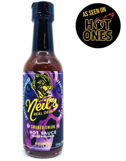 Neil"s Real Deal Smoked Onion Hot Sauce Sterk Chilisaus med Røkt Løk 148 ml Canada Neil"s Real Deal Smoked Onion Hot Sauce Sterk Chilisaus med Røkt Løk 148 ml Canada