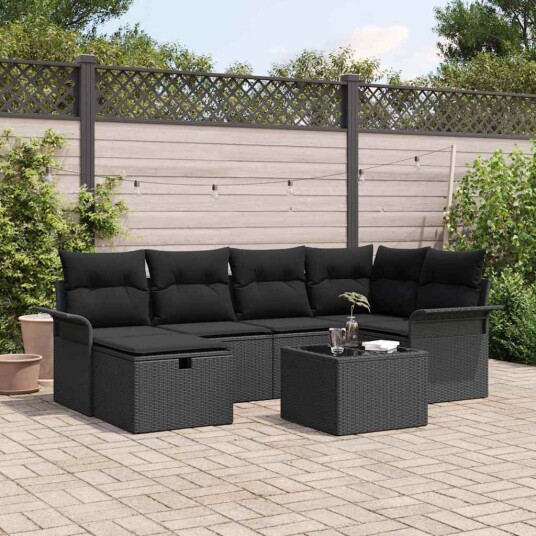 vidaXL Hagesofa Set 7 stk. Svart polyrotting