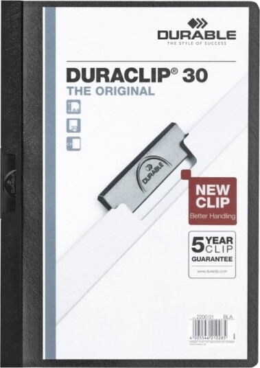 Durable Duraclip Original 30 Klipsfil For A4 210 X 297 Mm Kapasitet: 30 Ark Hvit Med Transparent Frontdekke En Pakke 5