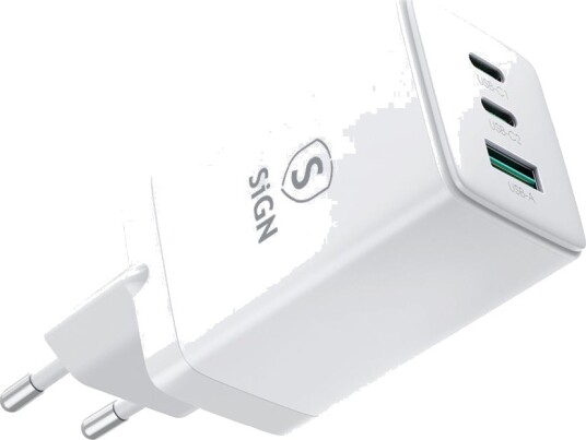 SiGN GaN Ultra 65W 2xUSB-C og 1xUSB-A hurtiglader Hvit SiGN GaN Ultra 65W 2xUSB-C og 1xUSB-A hurtiglader Hvit