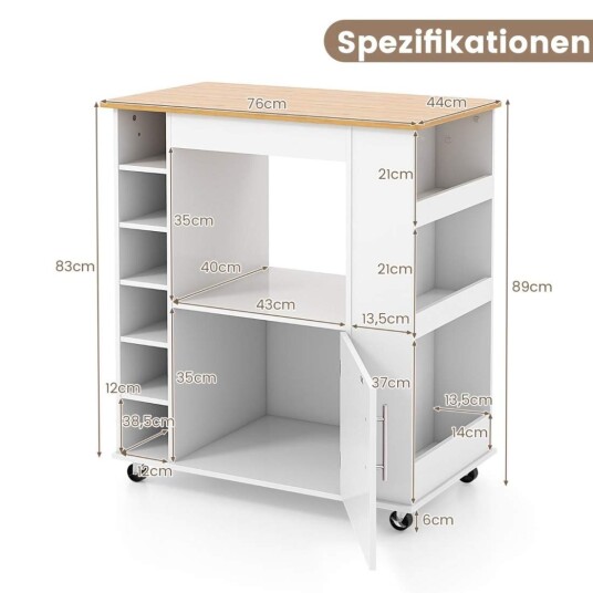 Kjøkkenøy med oppbevaringsplass og håndkleholder bambusplate vinstativ hvit
