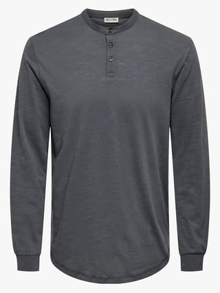 Only & Sons Benne Henley Regular Long Sleeve Tee Grå S